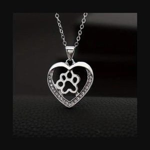 Faux Diamond Heart Dog Paw Pendant Necklace Fashion